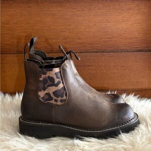 Ariat Fatbaby Cheetah Brown Leather Round Toe Chelsea Ankle Western Boots